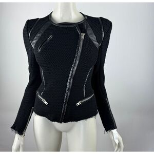 IRO Risley Asymmetrical Leather Trim Jacket Women 38 M‎ Long Sleeve Knit Blazer